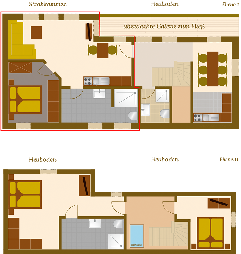 Grundrisse der Ferienwohnung Strohkammer / Heuboden